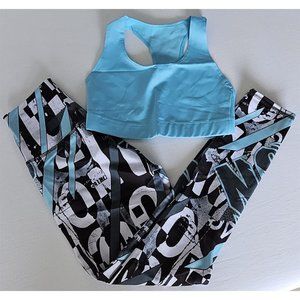One Size Leggings & Sport Bra Set Black & Blue
